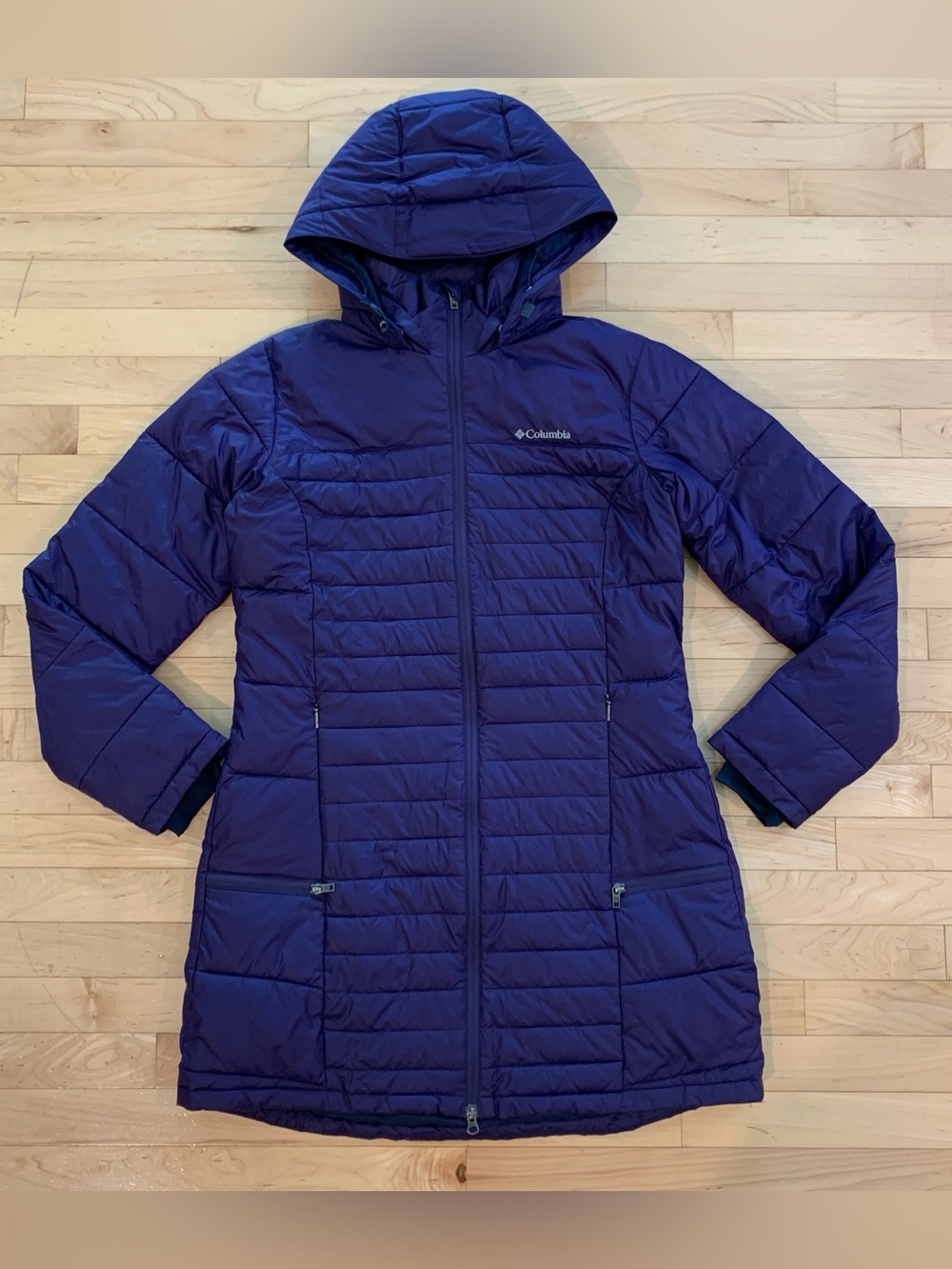 Columbia Women’s Long Hooded Puffer Jacket Coat Size Large Deep Purple